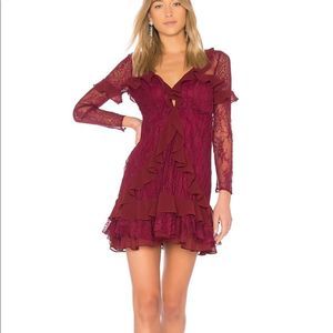 For Love and Lemons Daphne Lace Long Sleeve Ruffle Mini Dress